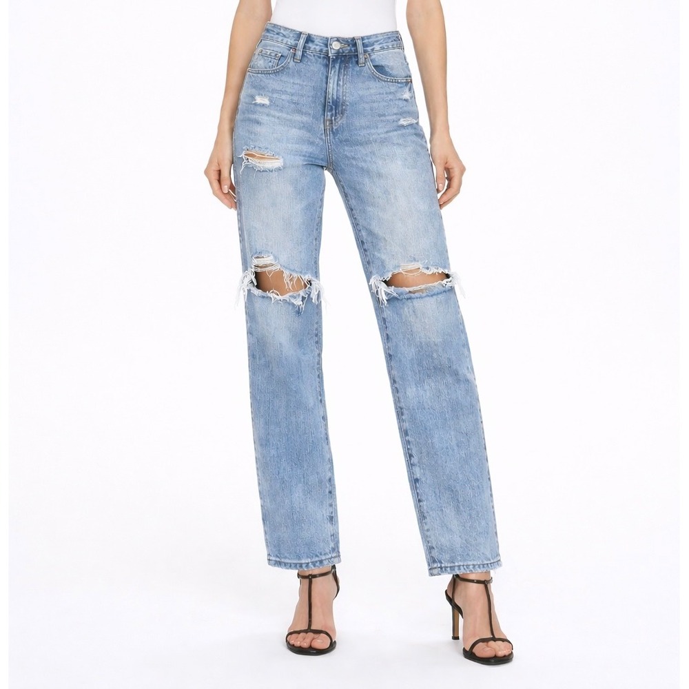 PISTOLA LA Women's Distressed High Waist Straight Leg Jeans Light Wash Size‎ 25